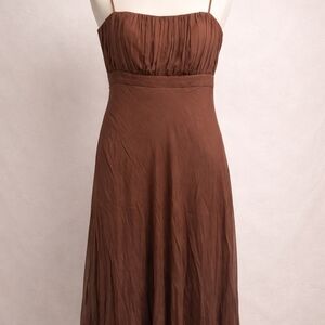 Jonathan Martin Brown 100% Silk Dress Size 10 Spaghetti Strap Midi